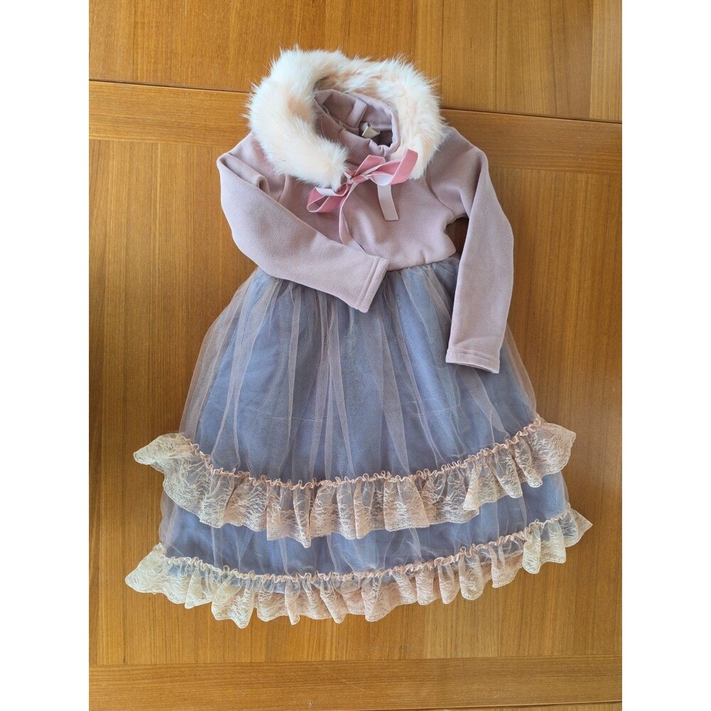 Girls Long Sleeve Ruffles Dress Pink And Purple READ Description